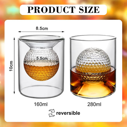 Whisky Glasses, 160Ml/280Ml,  Borosilicate Glass Dual Use Golf Gifts for Men Golf Ball Whiskey Glasses Perfect for Home Bar Party